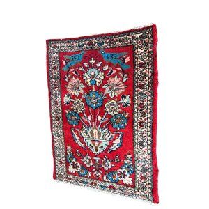 VTG Small Hand-Knotted Persian 100% Wool Rug 2.11 x2.2 Rustic Farmhouse Cottage